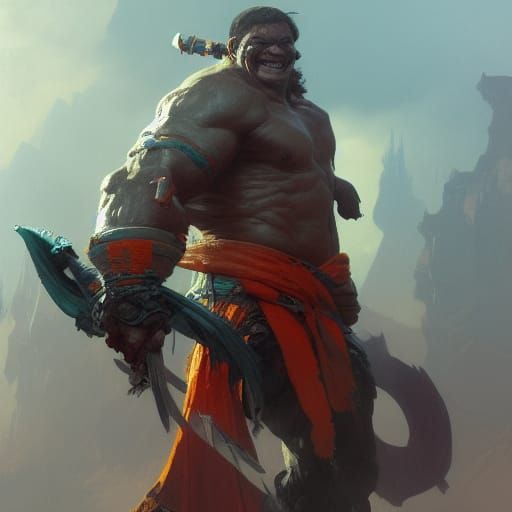 Smiling Orc Fighter Concept Art in 8K