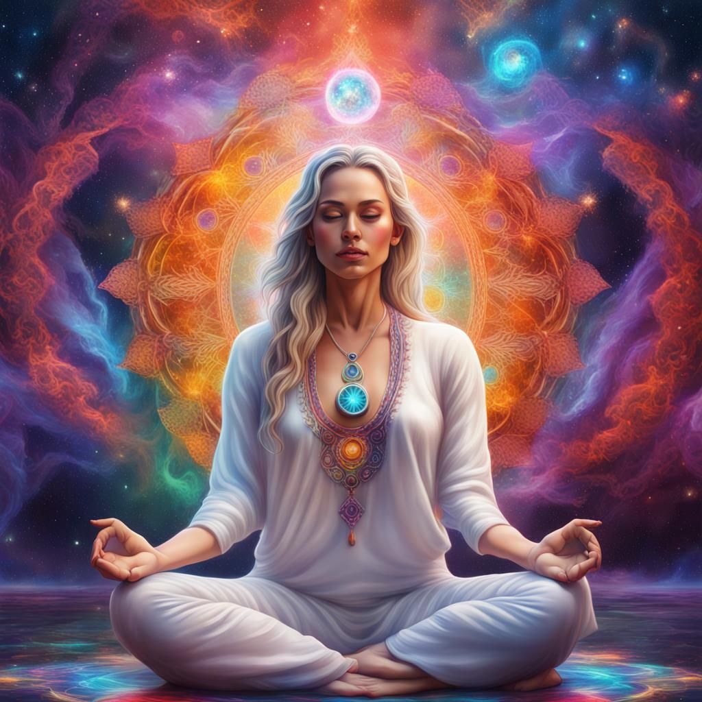 Goddess Meditation in Galaxy: Graffiti Art Style