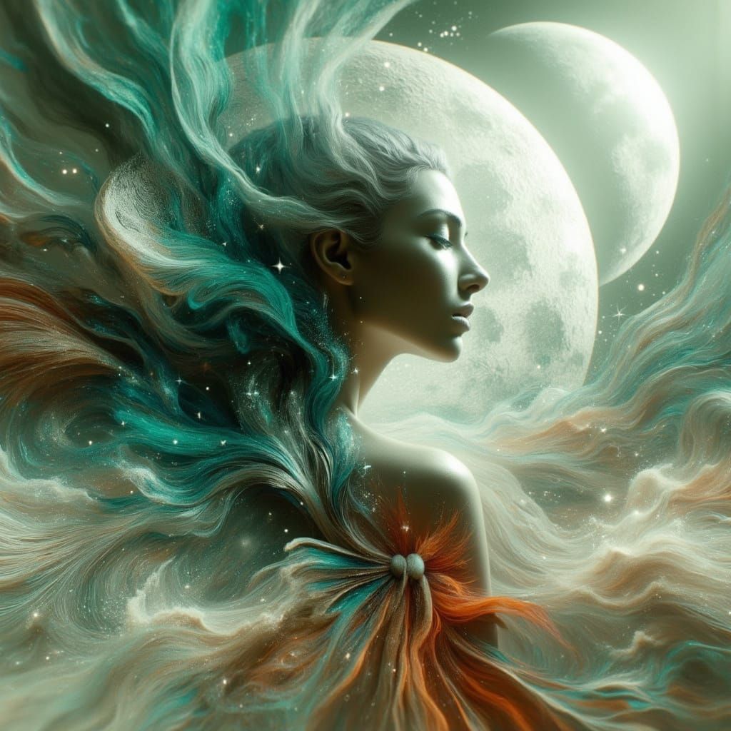 Dreamy Moonlit Lake: Woman in Ethereal Landscape