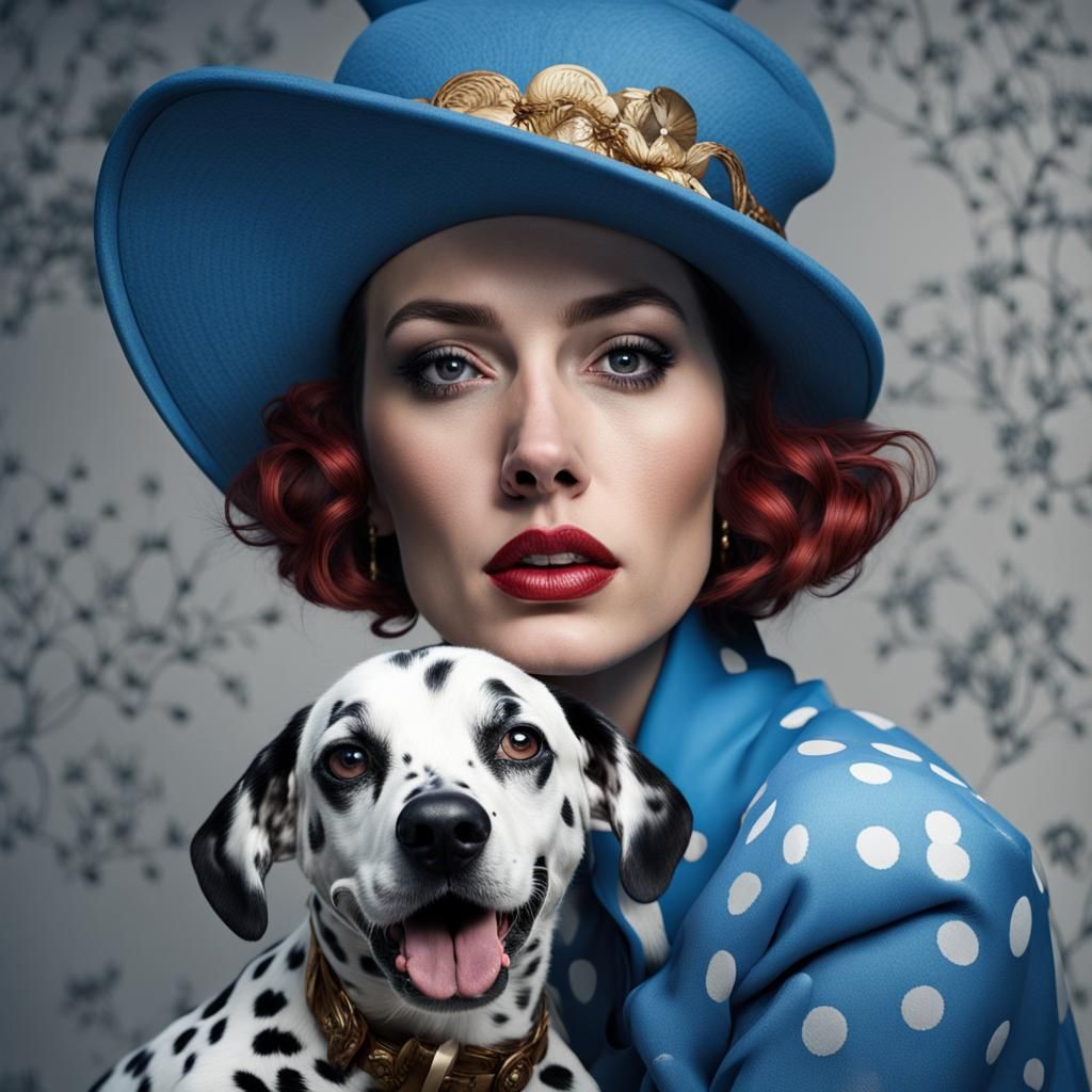 Woman with Dalmatian in Hyperrealistic Portrait