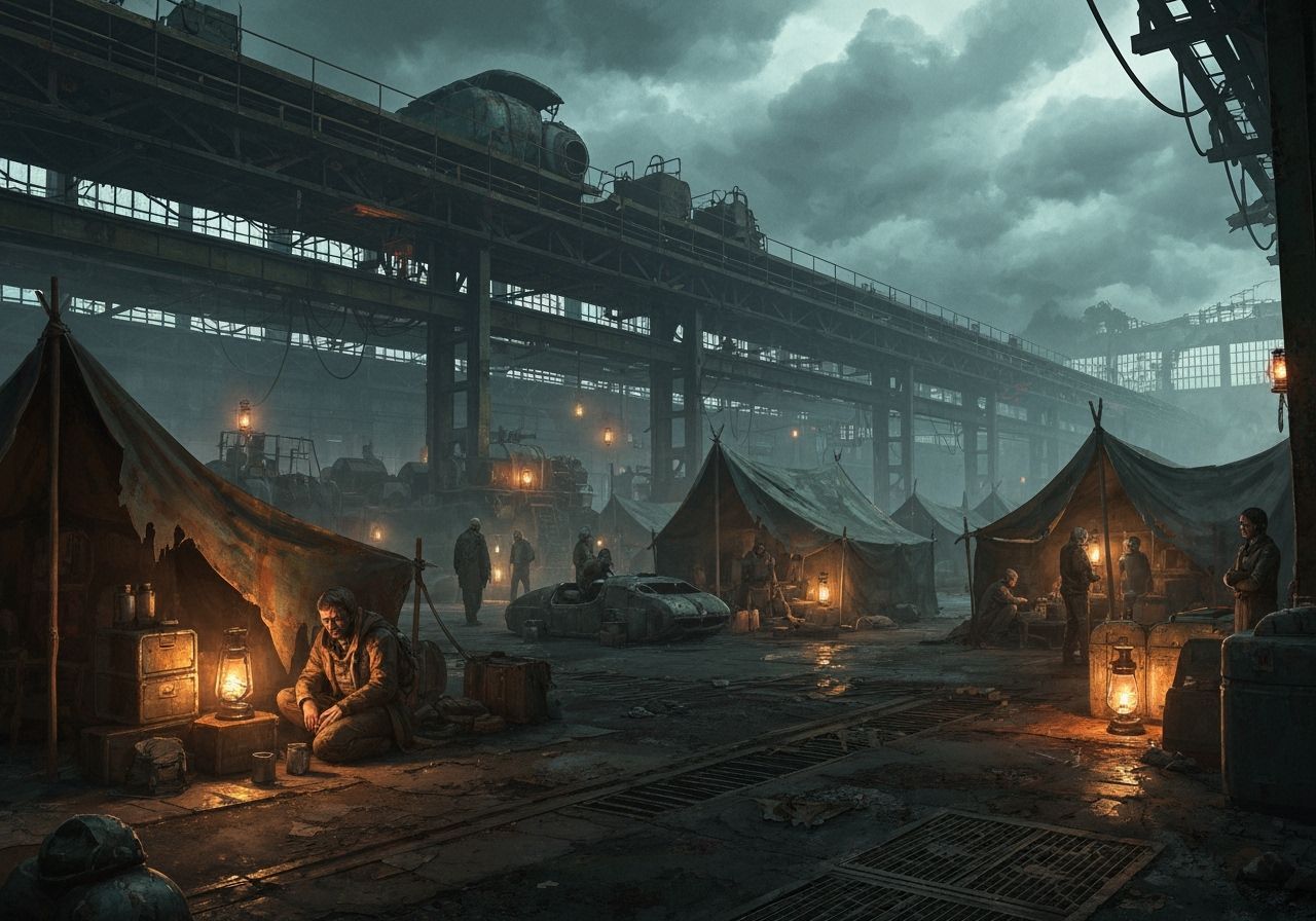 Post-Apocalyptic Refugee Shelter in Crumbling Factory