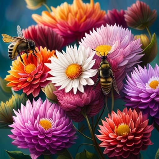 Bees on Dahlias: A Fantasycore Masterpiece