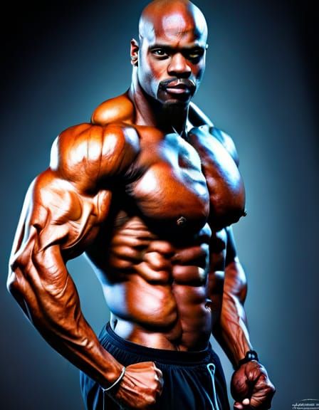 Hyperdetailed CGI Render of Bodybuilder Biceps Pose