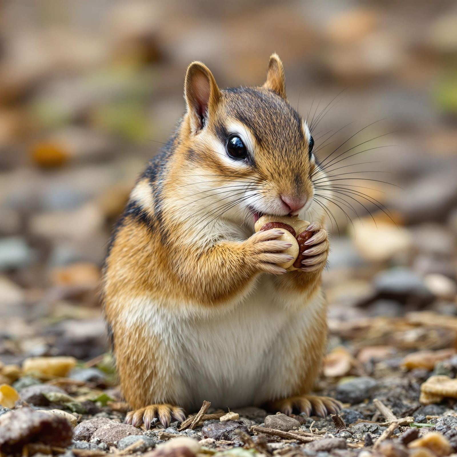 Chipmunk in Winter Landscape Enjoying Harvested Nuts