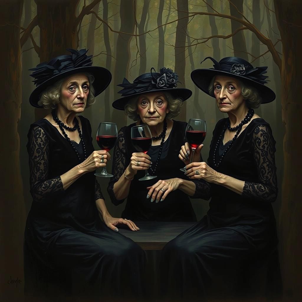 Goya-esque Twilight: Three Women Celebrate