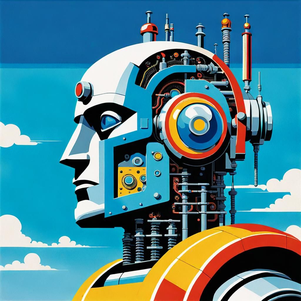 Cyborg Robot Man in 1940s Propaganda Art