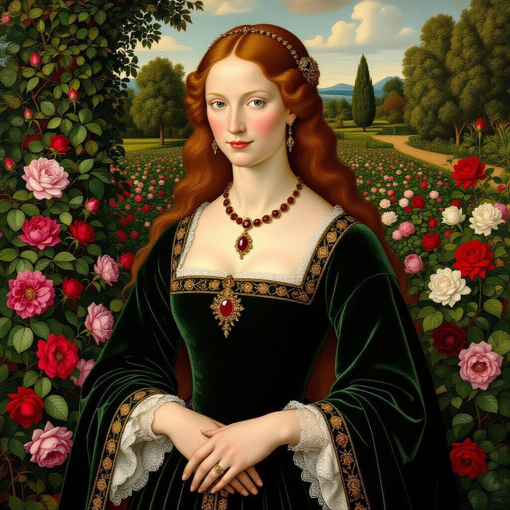 Eleanor of Aquitaine in Rose Garden, Netherlandish Style