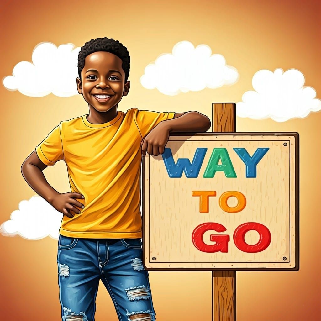 Boy Gives Thumbs Up in Street Art Style