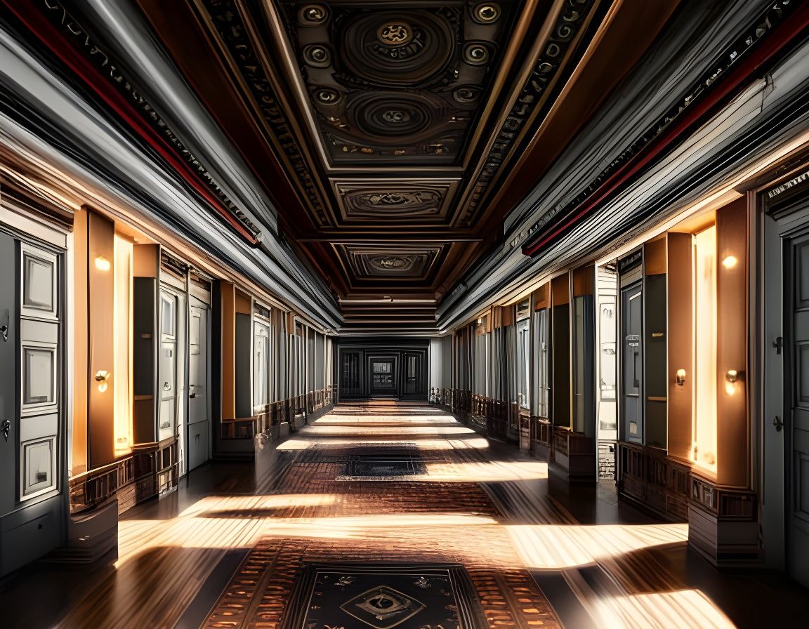 Hallway Symbolizing Bureaucracy: Detailed Digital Matte Pain...