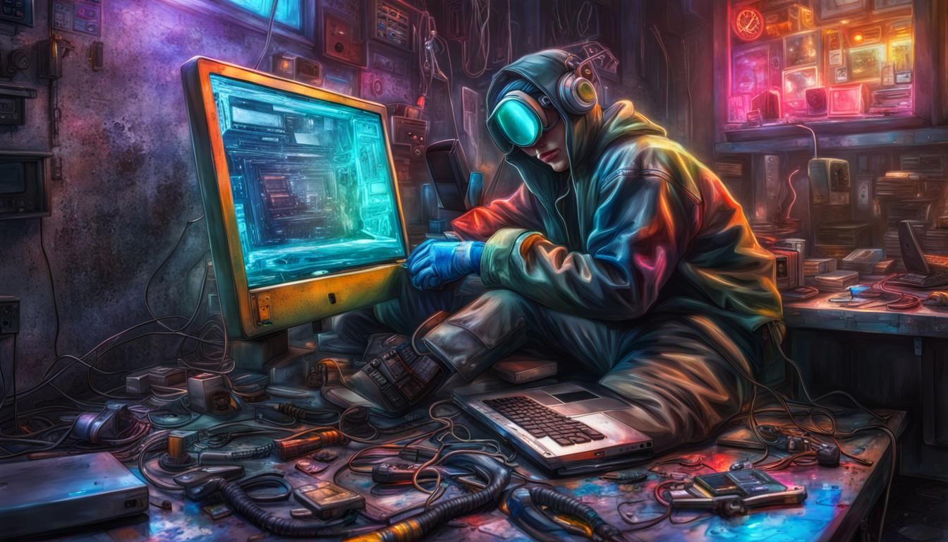 Cyberpunk Laptop Repair in Photorealistic HDR
