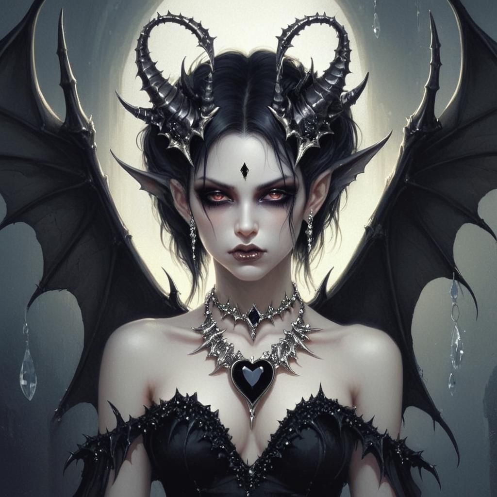 Dark Fantasy Woman with Heart Pendant