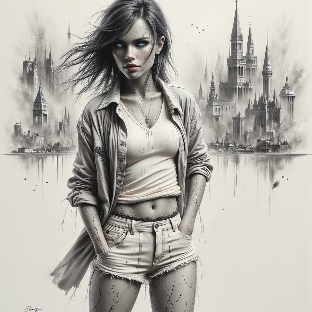 Emma Watson at Venice Film Festival in Charcoal Drawing Styl...