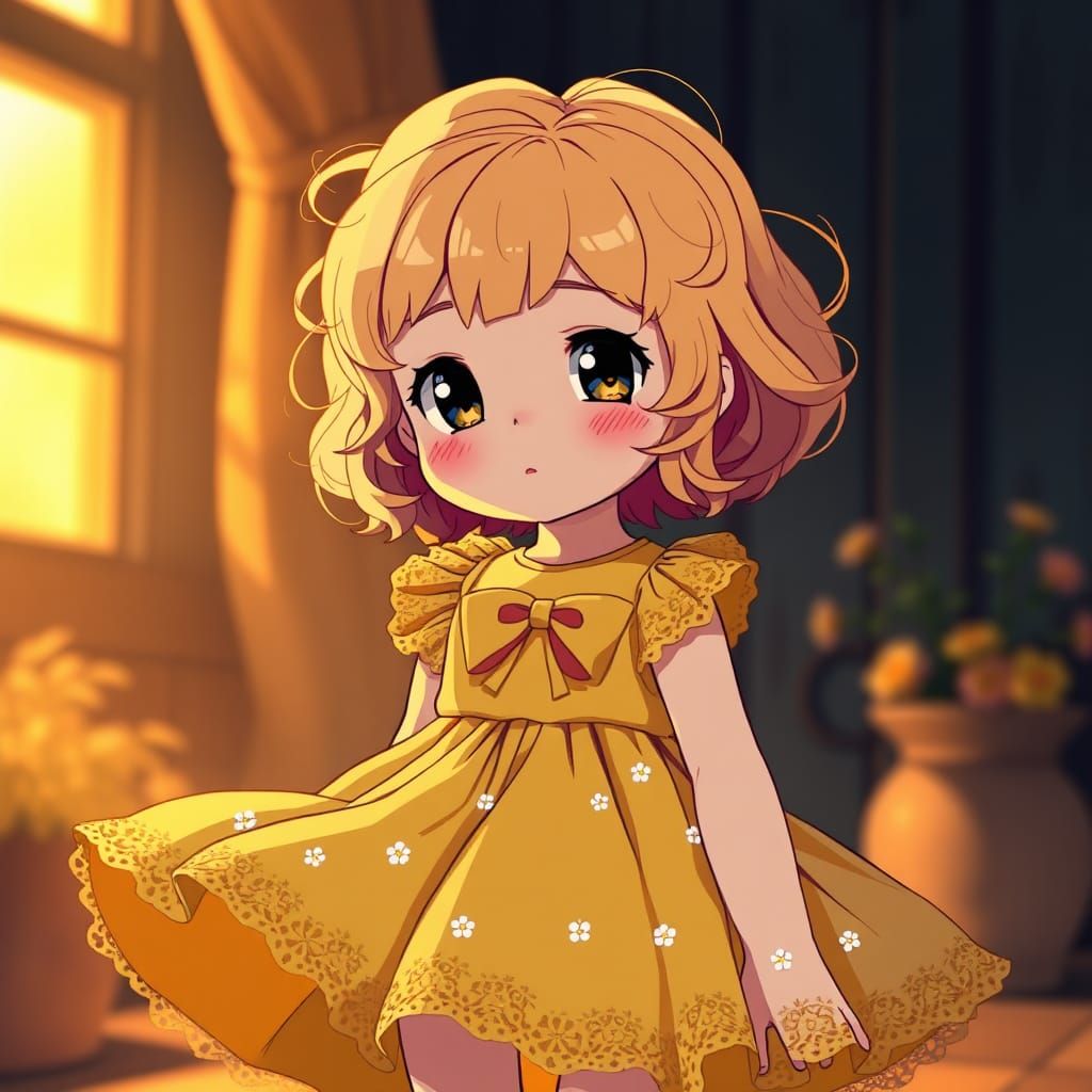 Adorable Girl with Peach Hair in Anime Style