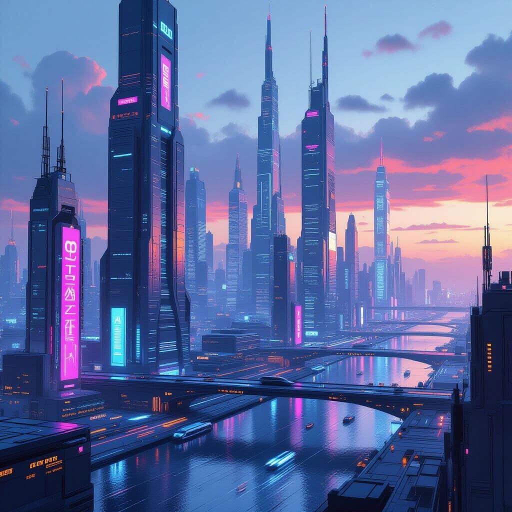 Futuristic Cyberpunk Cityscape with Neon Lights