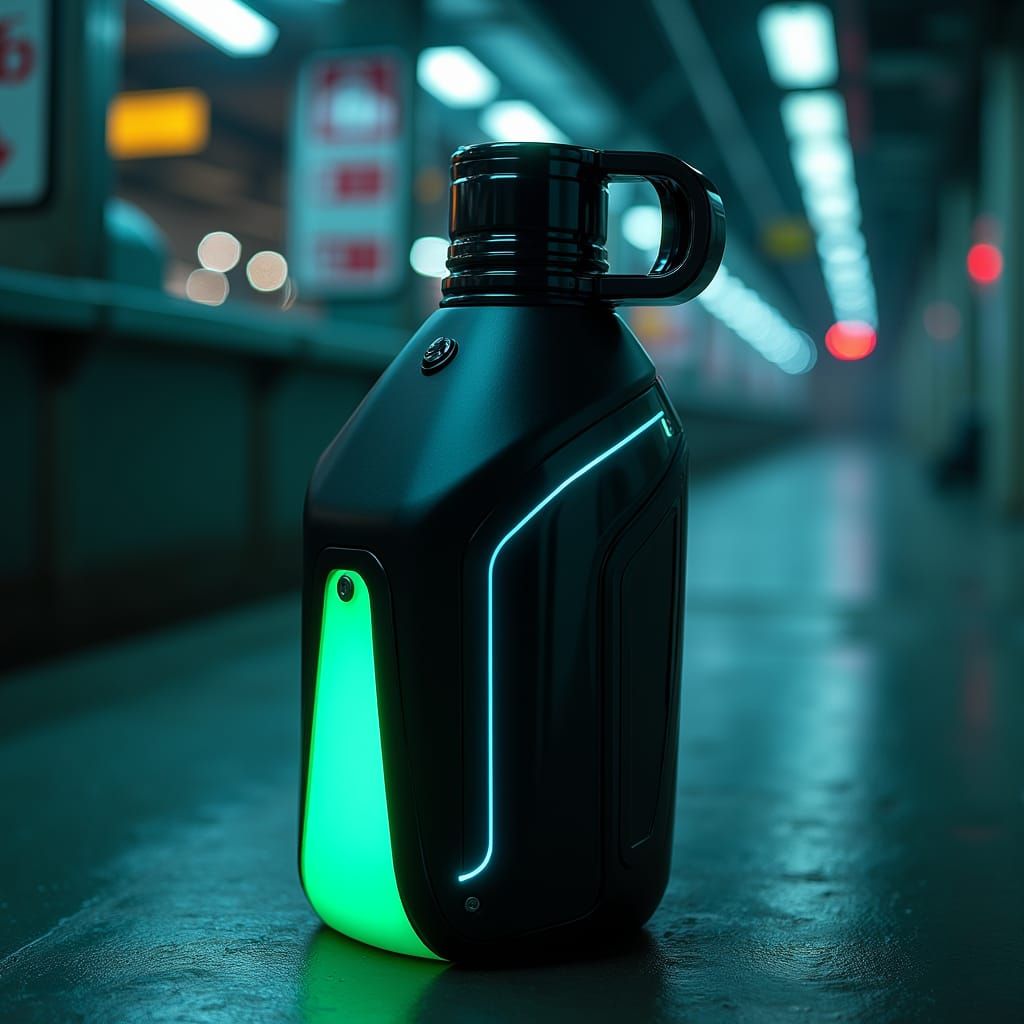 Futuristic Water Bottle Design in Cyberpunk Style