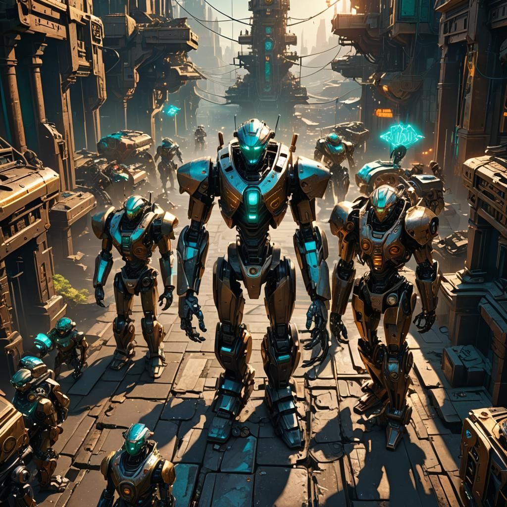 Robots Gather in Ancient Metropolis: Digital Concept Art