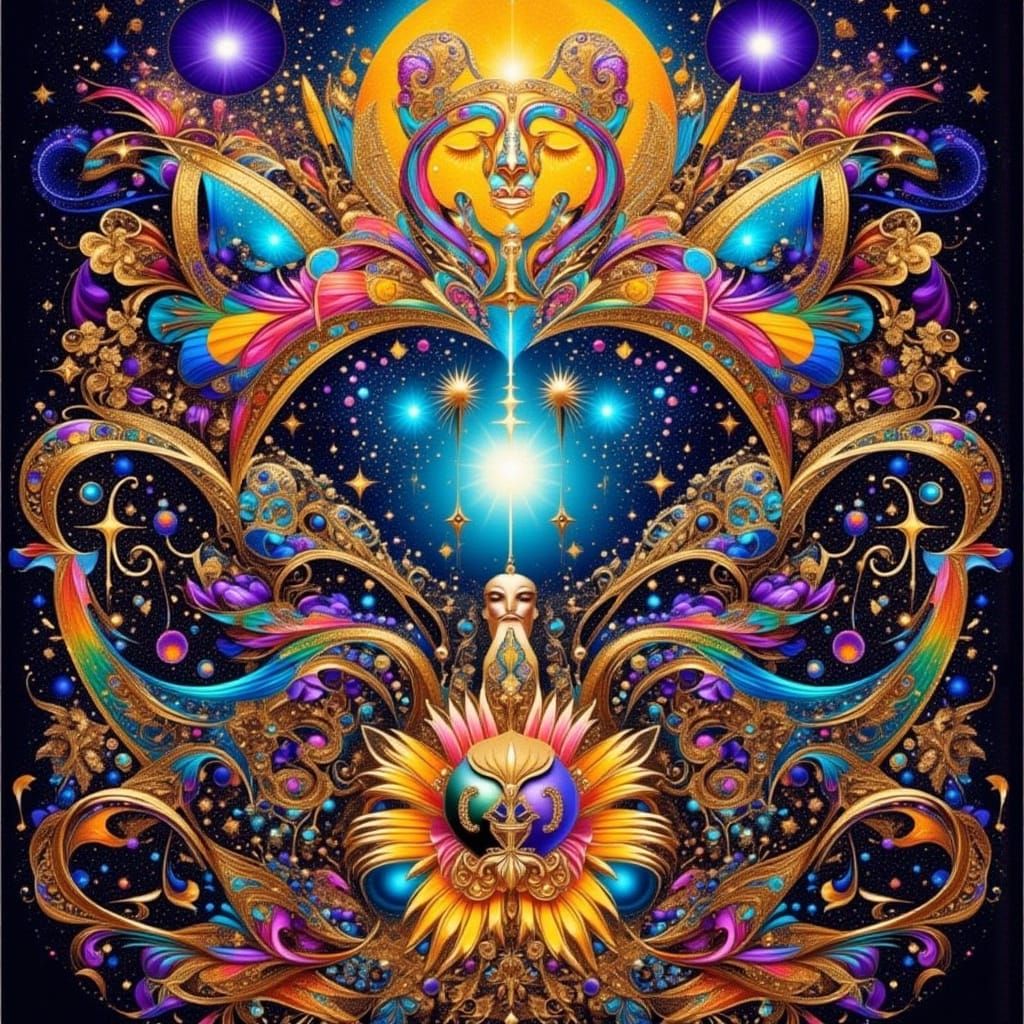 Cosmic Garden Party in Hyperrealistic Digital Art