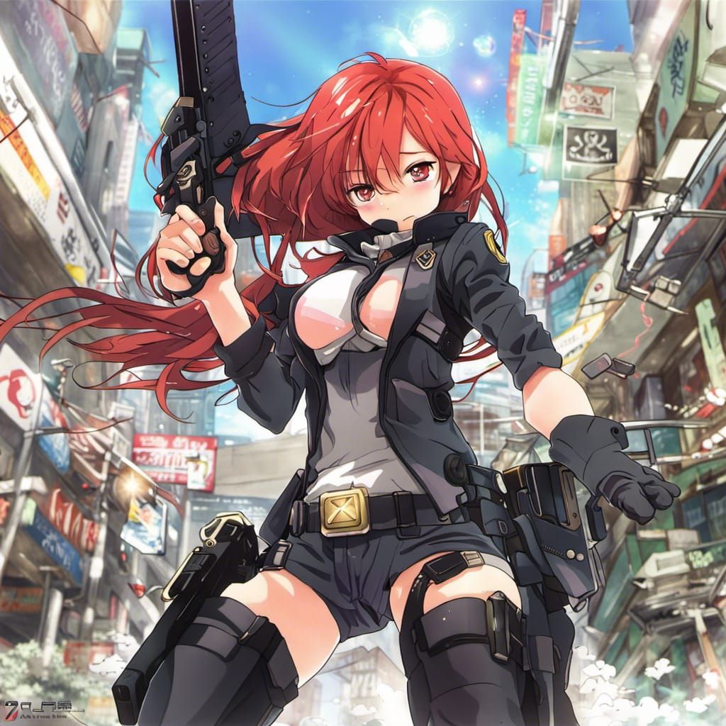 Anime Girl with Future Gun in Manga Style
