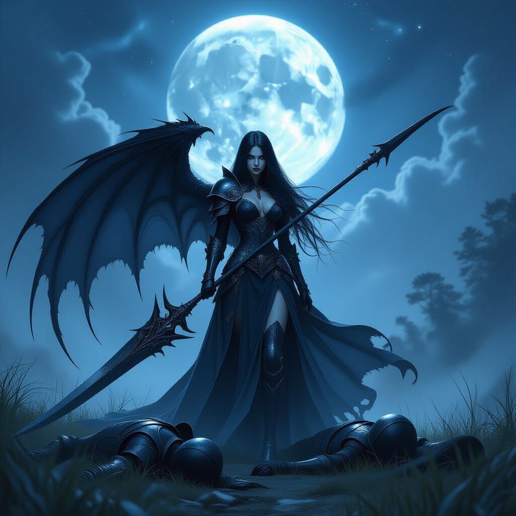 Daemon Knight Girl with Glaive in Dark Fantasy Art