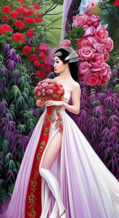 Surreal Bride in Lace, Hyperrealistic Digital Illustration