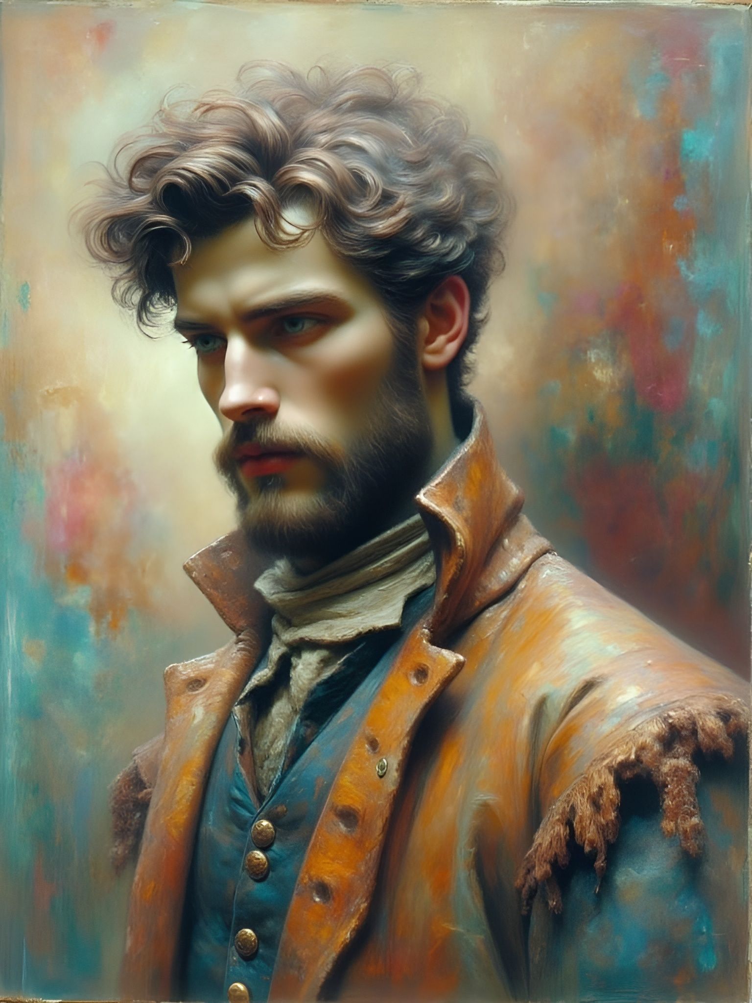 Regency Man with Golden Leaf Dust, Oil Painting