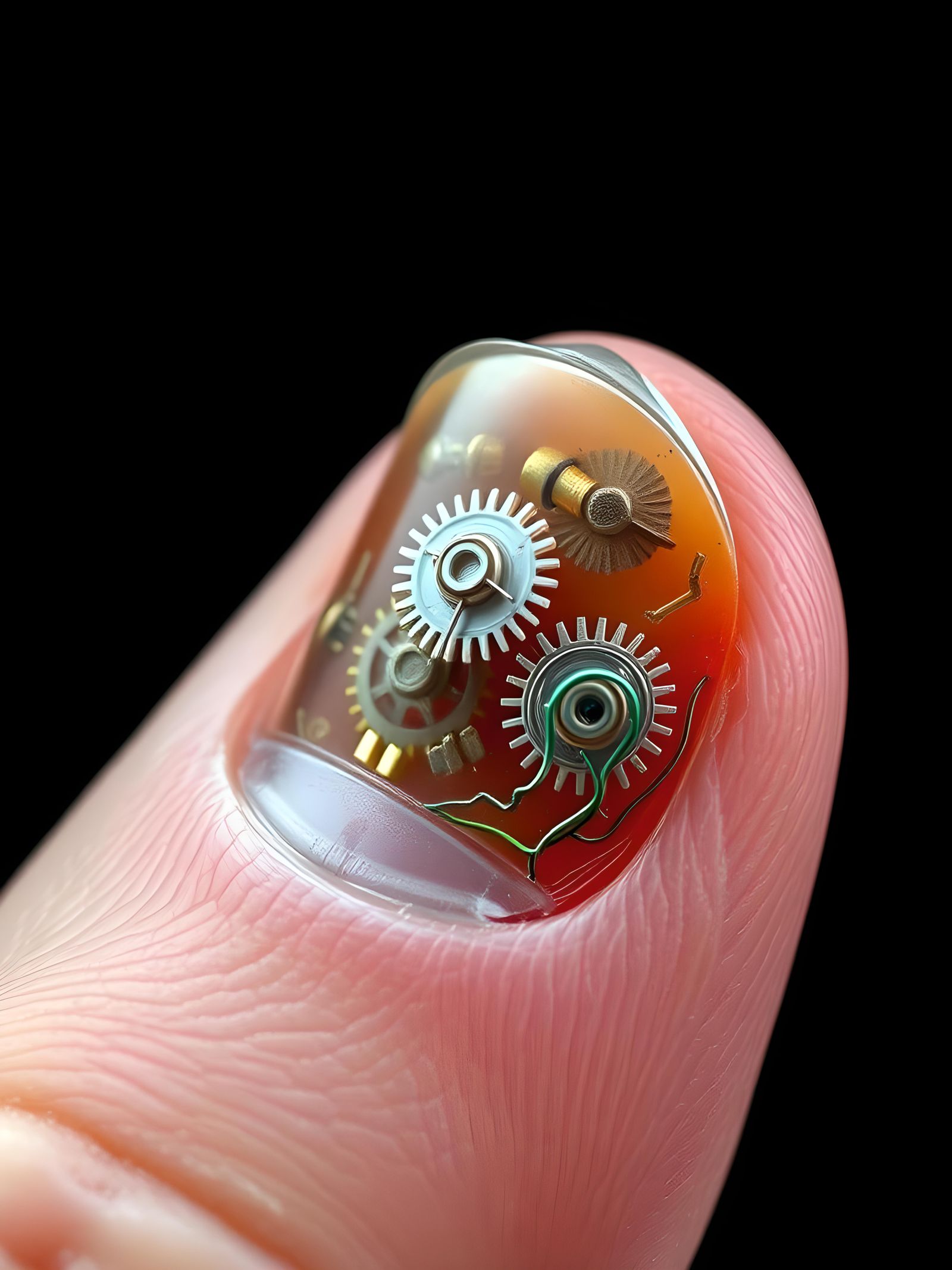 Gears and Wiring Underneath a Fingernail