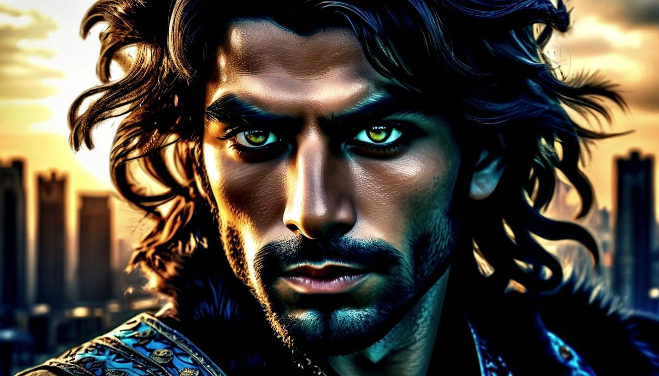 Persian Prince and City Skyline at Sunrise