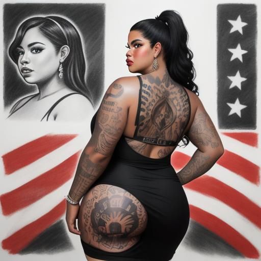 Detailed Charcoal Drawing of Latina Woman with Tattoo