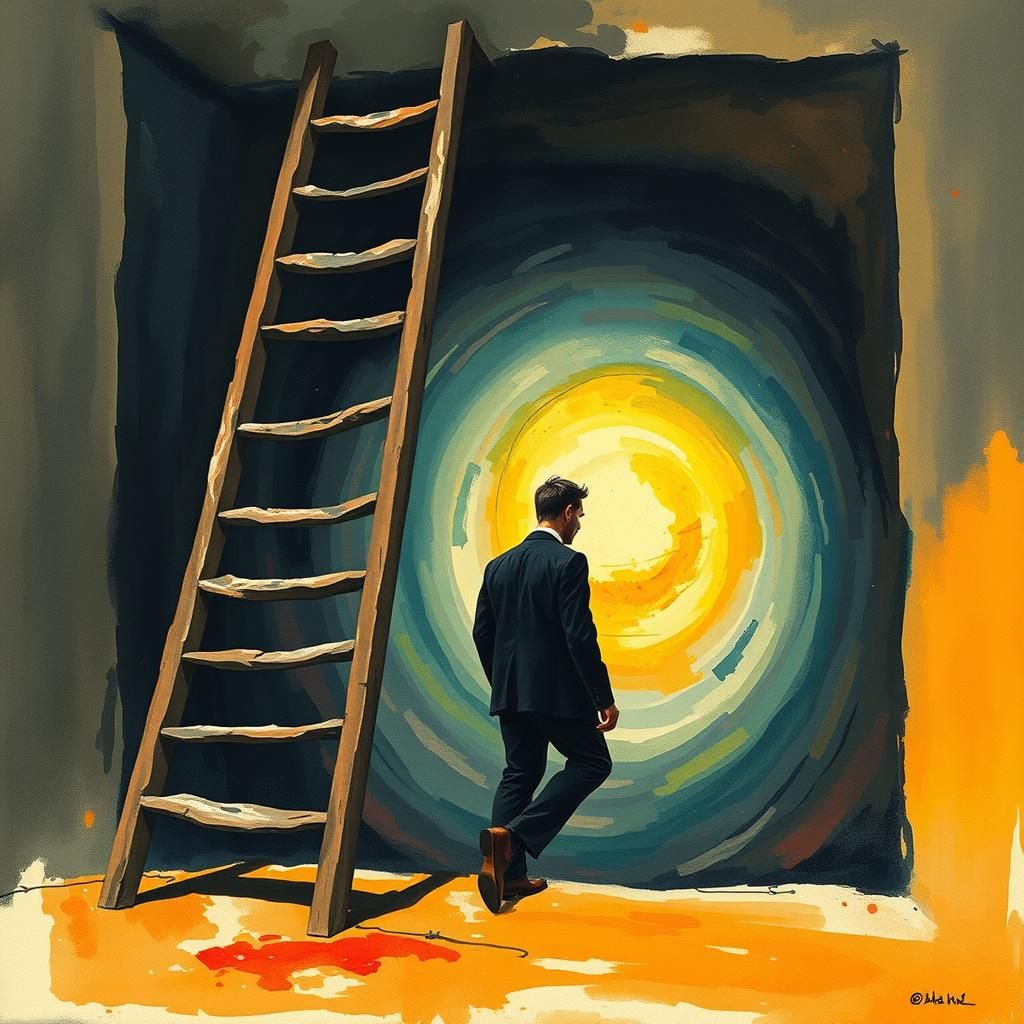 Man Enters Mystical Vortex in Watercolor Surrealism