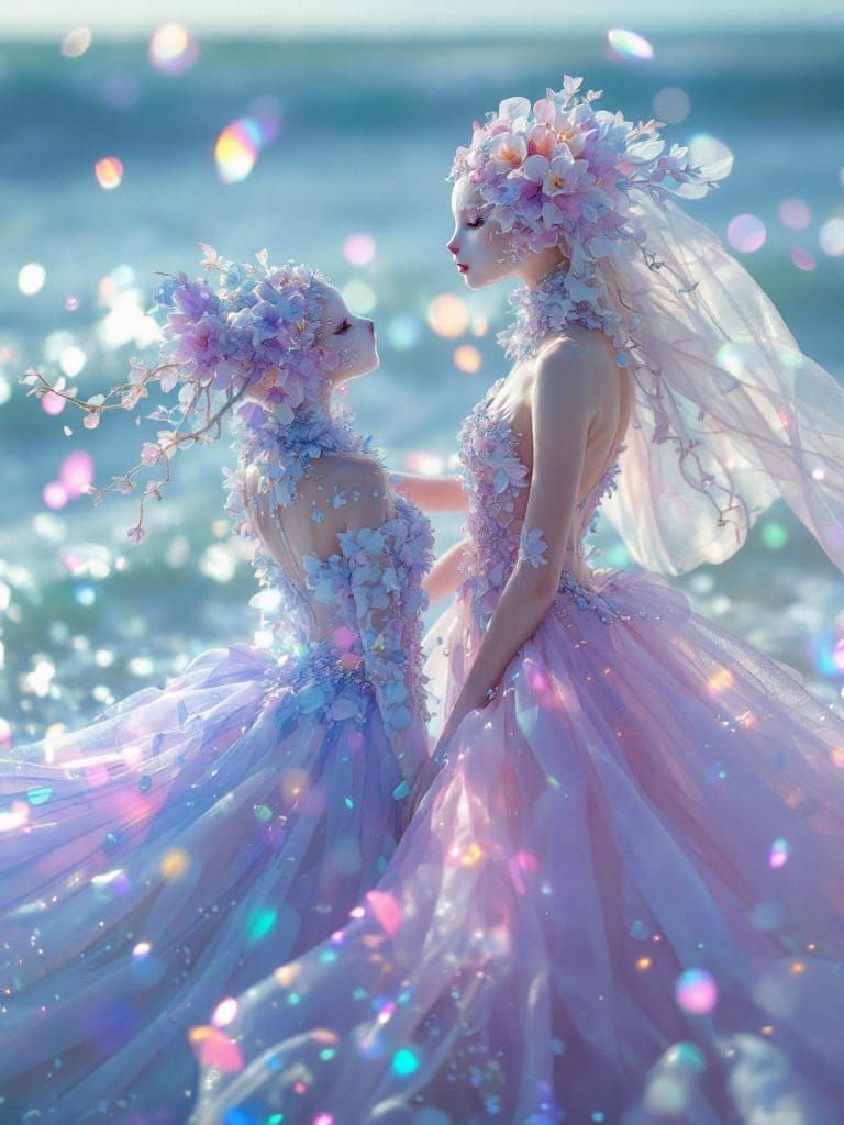 Sea Glass Couture Bear-Orchids in a Dream Realm