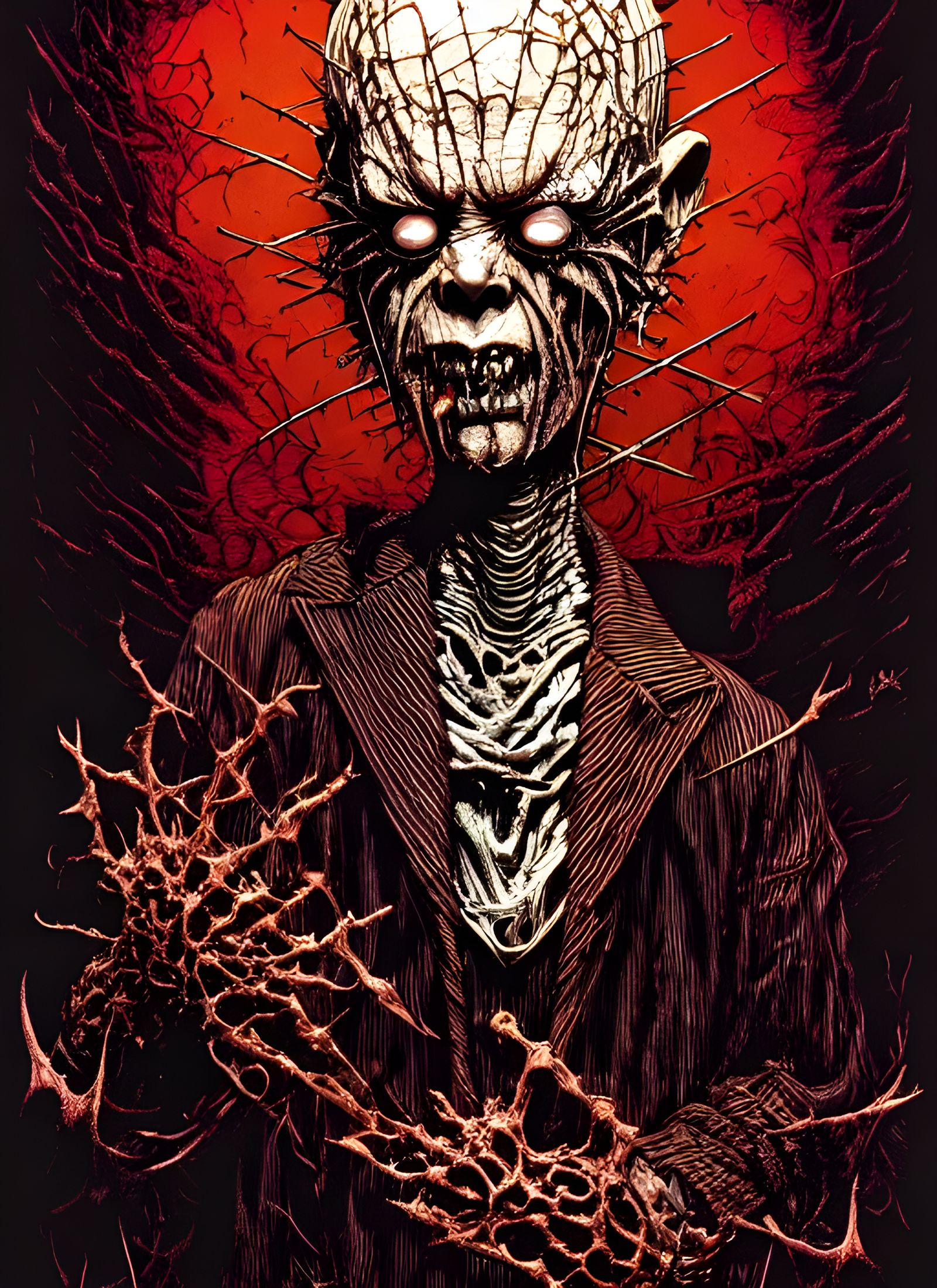 Sinister Chibi Pinhead Cartoon in Comic Book Style