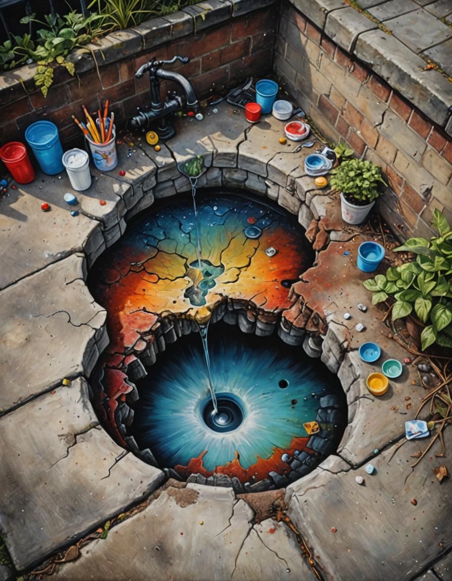 Vibrant Chalk Art of Sinkhole to Another World
