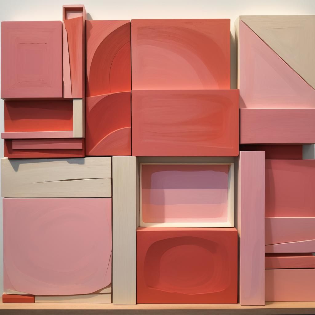 Painted Wood Relief Sculpture with Stacked Elements