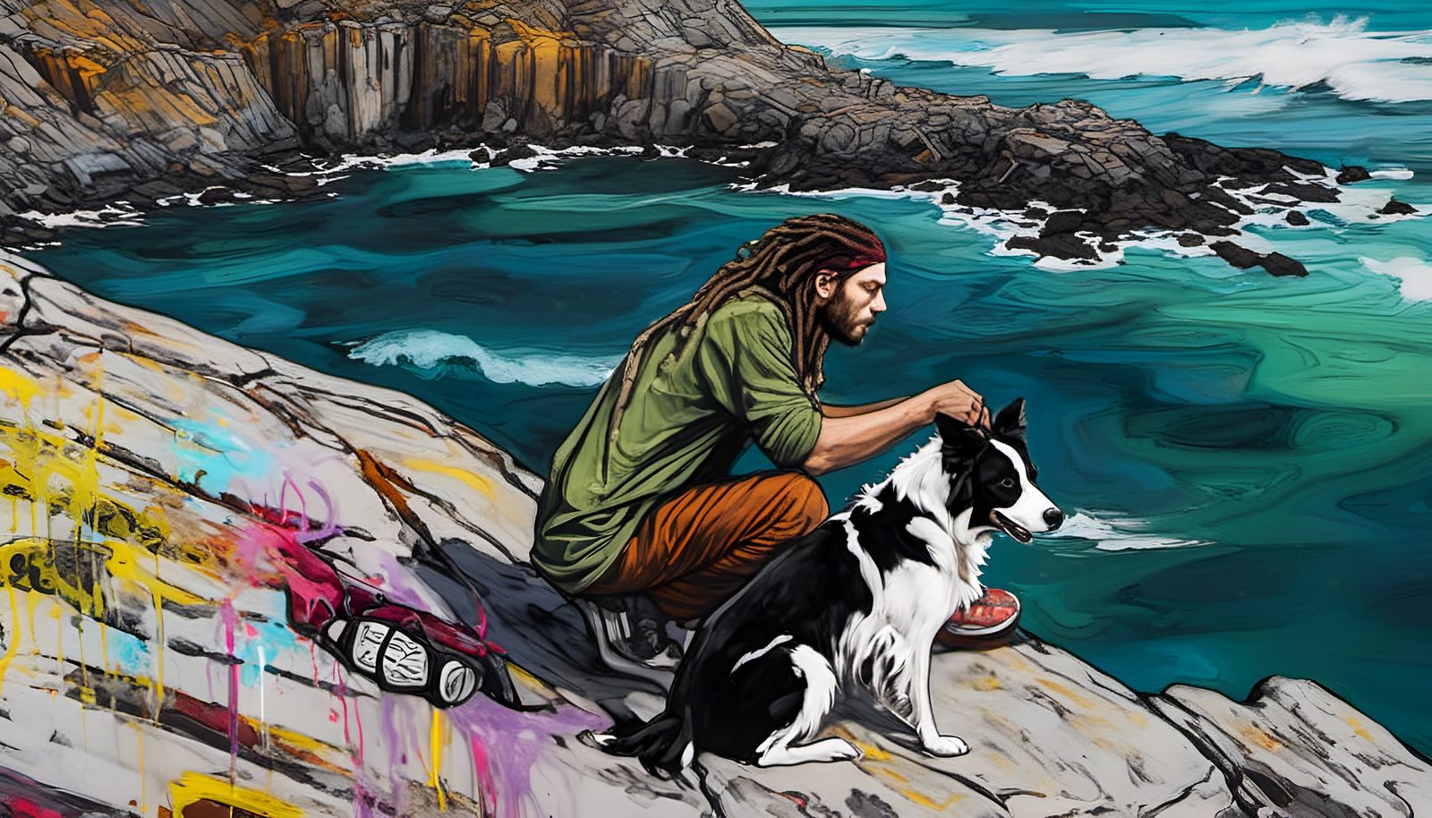 Man and Dog in Graffiti Art Style