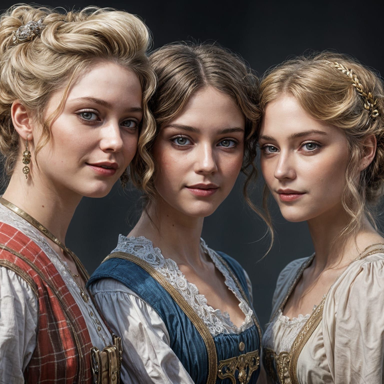 three beautiful sisters dressed in neo victorian eccentric s...