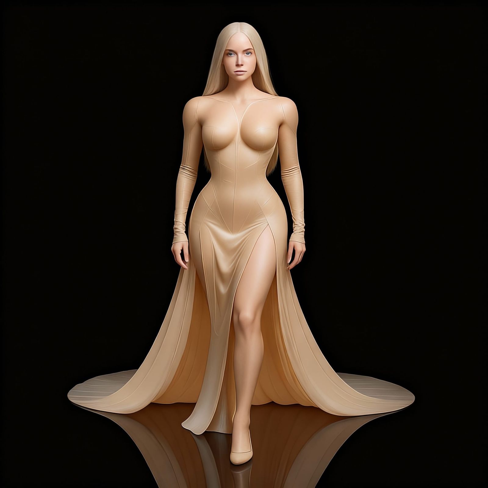 Ethereal Woman in Cosmic Archive, Gold and Silver Bodysuit