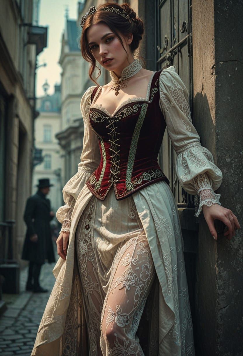 Steampunk Victorian Beauty Seduces in Golden Vienna Night