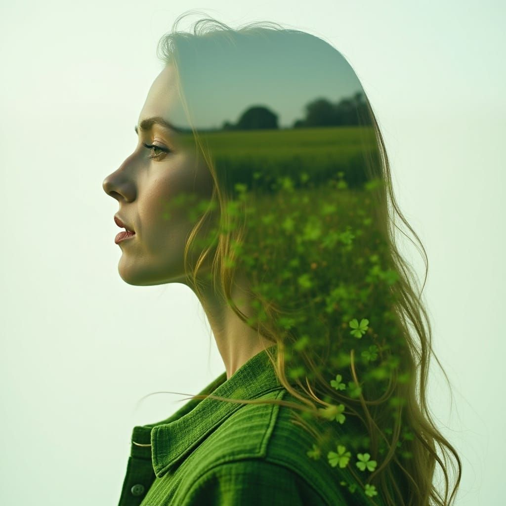 Ethereal Woman Amidst Emerald Shamrocks