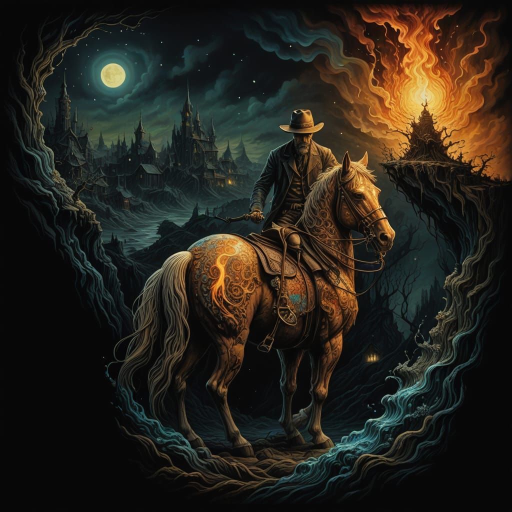 Feline Cowboys Duel in Urban Saloon, a Fantastical Oil Paint...