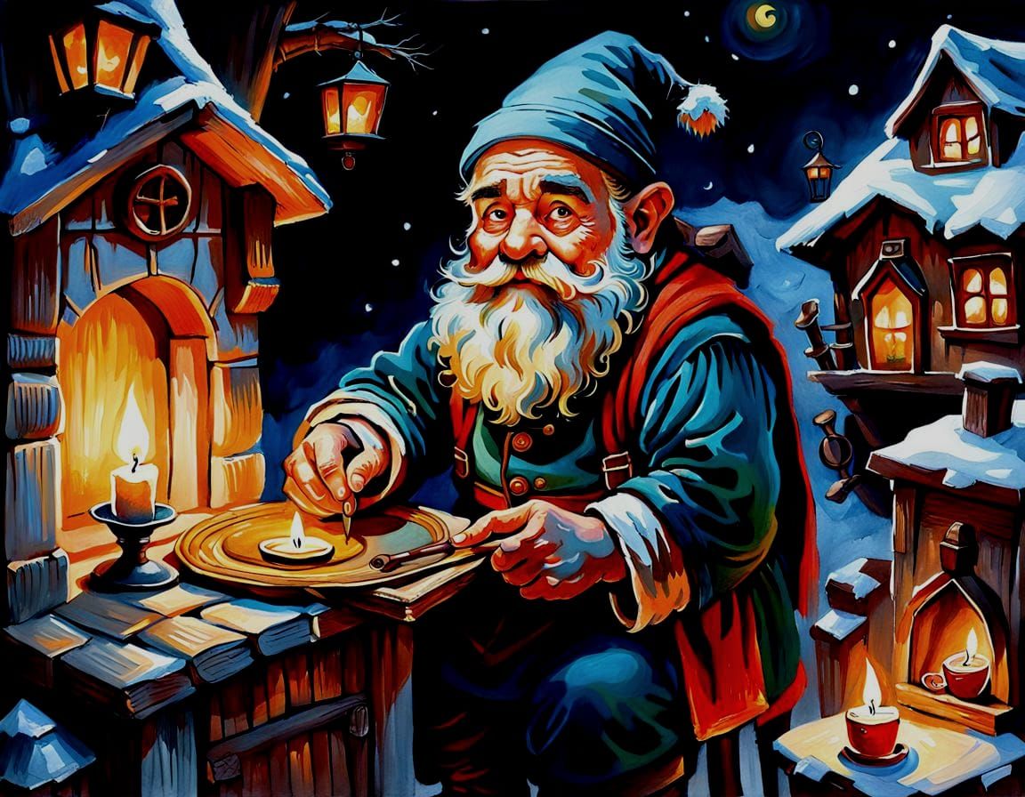 Dwarf Peddler Portrait in Whimsical Gouache Style