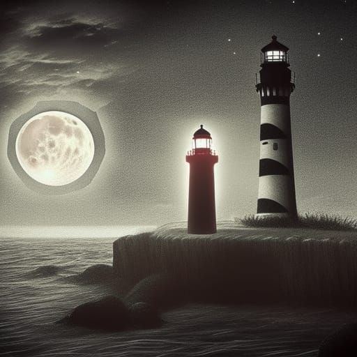 Haunted Lighthouse in Moonlight: Dark Horror Art