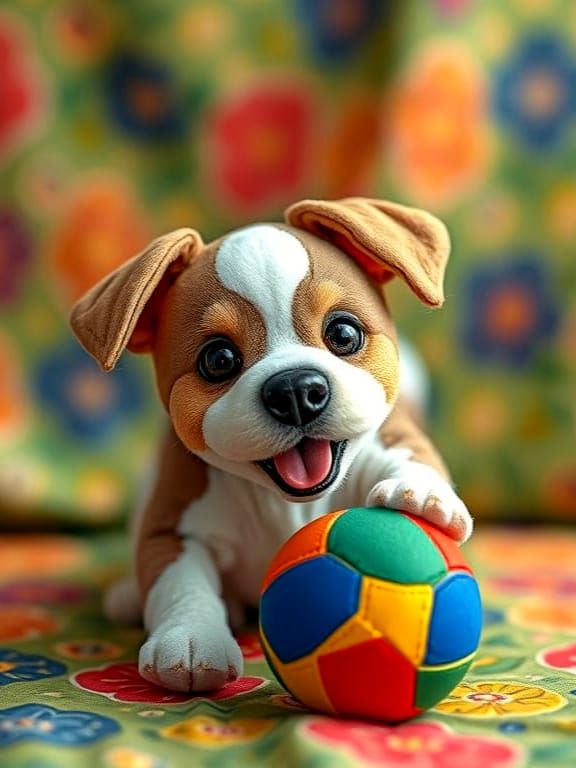 Cute Playing Patchwork Dog