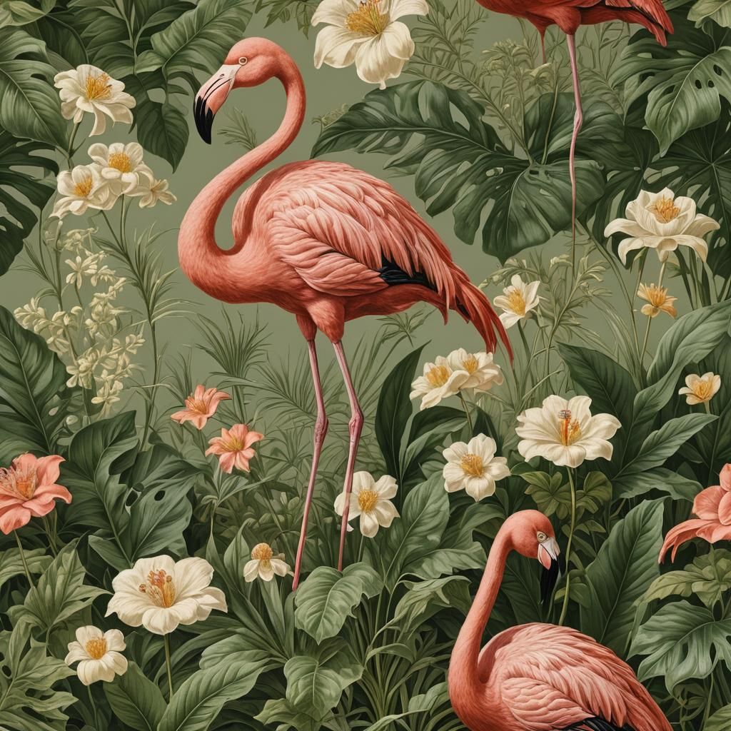 Vintage Botanical Illustration of a Flamingo