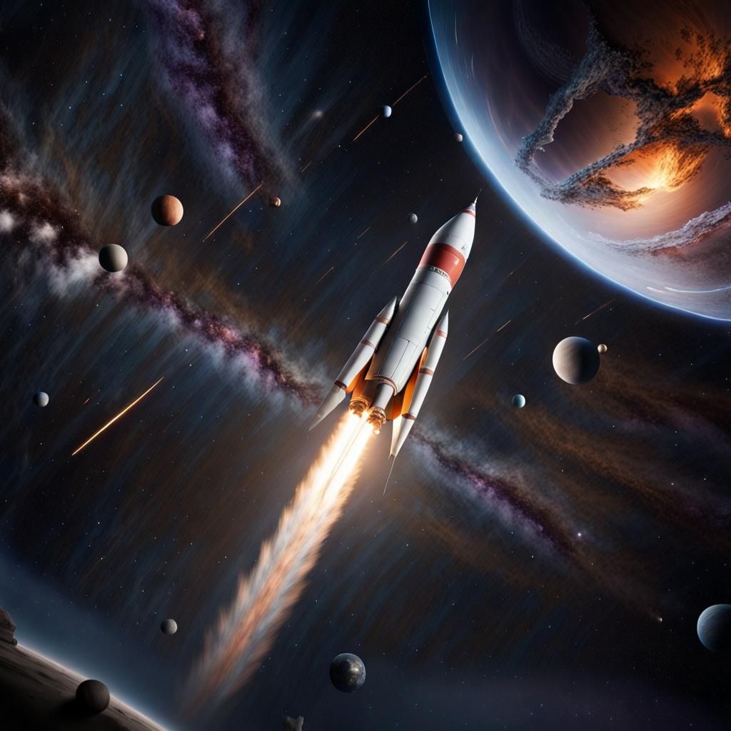 Dynamic Rocket Soaring Through Space