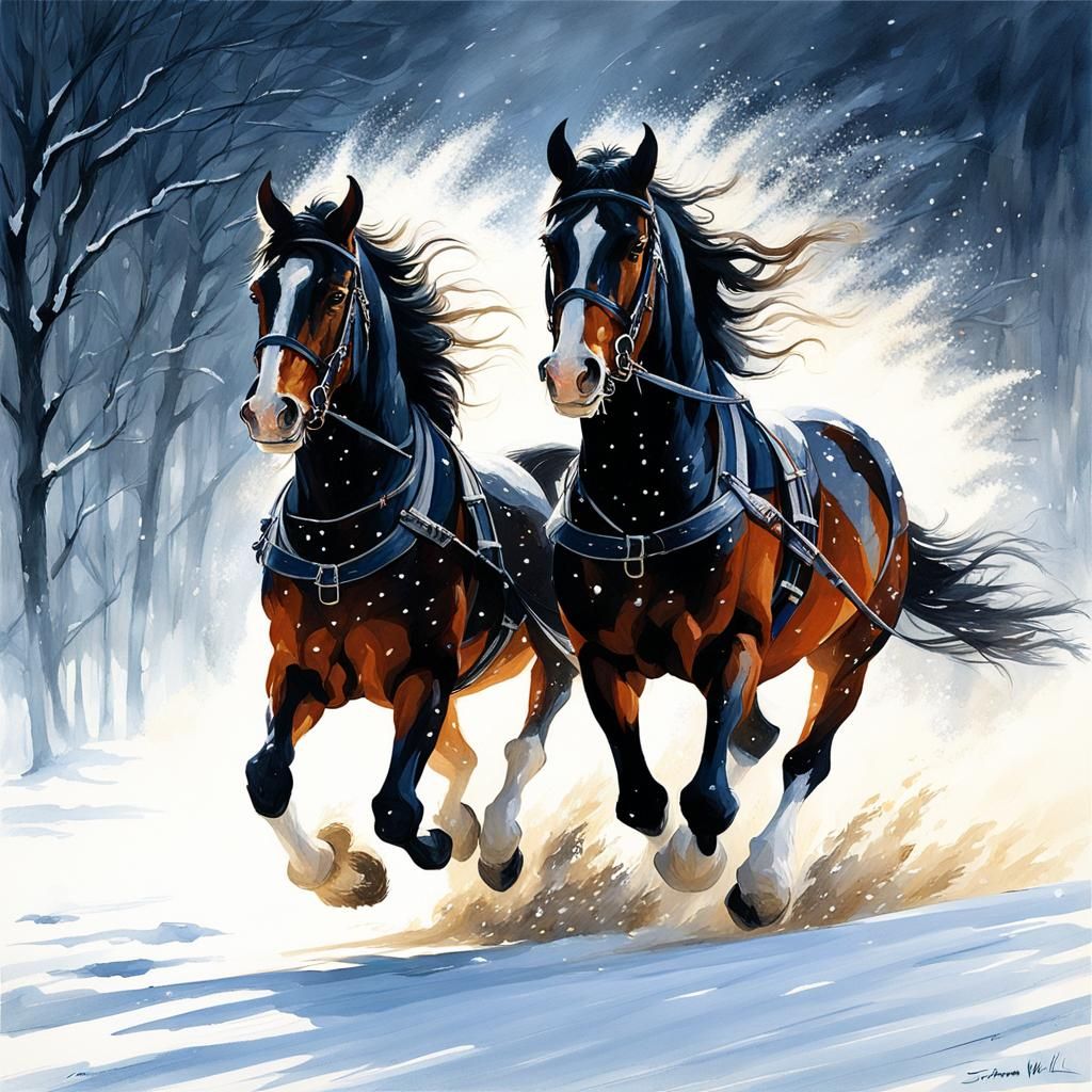 Clydesdales Galloping Through Blizzard: Wildlife Photography