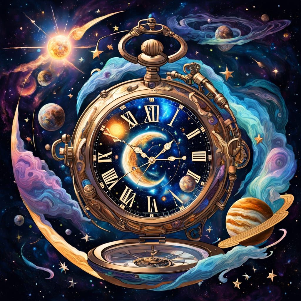 Cosmic Pocket Watch in Space Art