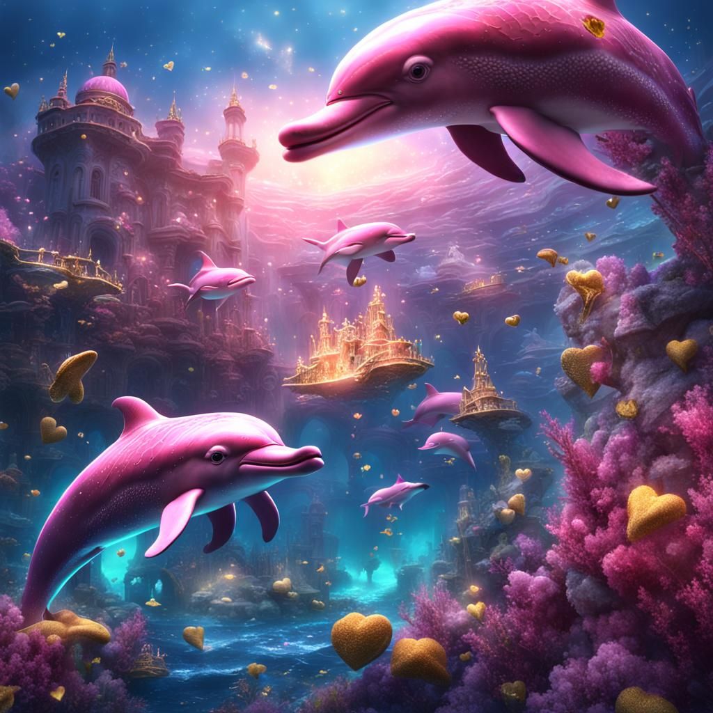 Pink Dolphins in Atlantis: Fantasy Concept Art