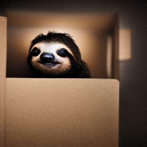 Sloth Portrait in a Box, Realistic Color Photography