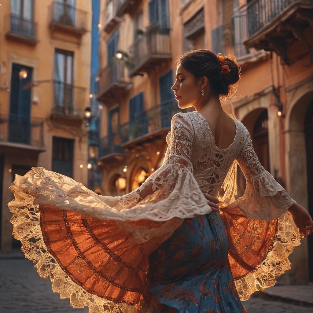 Flamenco Dancer in Valencia Street at Sunset