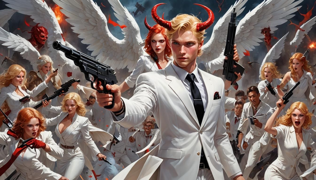 Angelic Warrior and Devil Woman in Battle